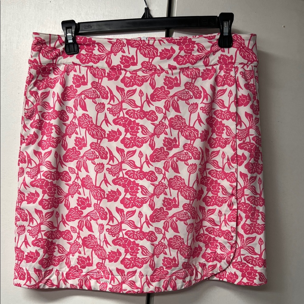 Fairway & Greene Pink Leaf Print Mini Skirt